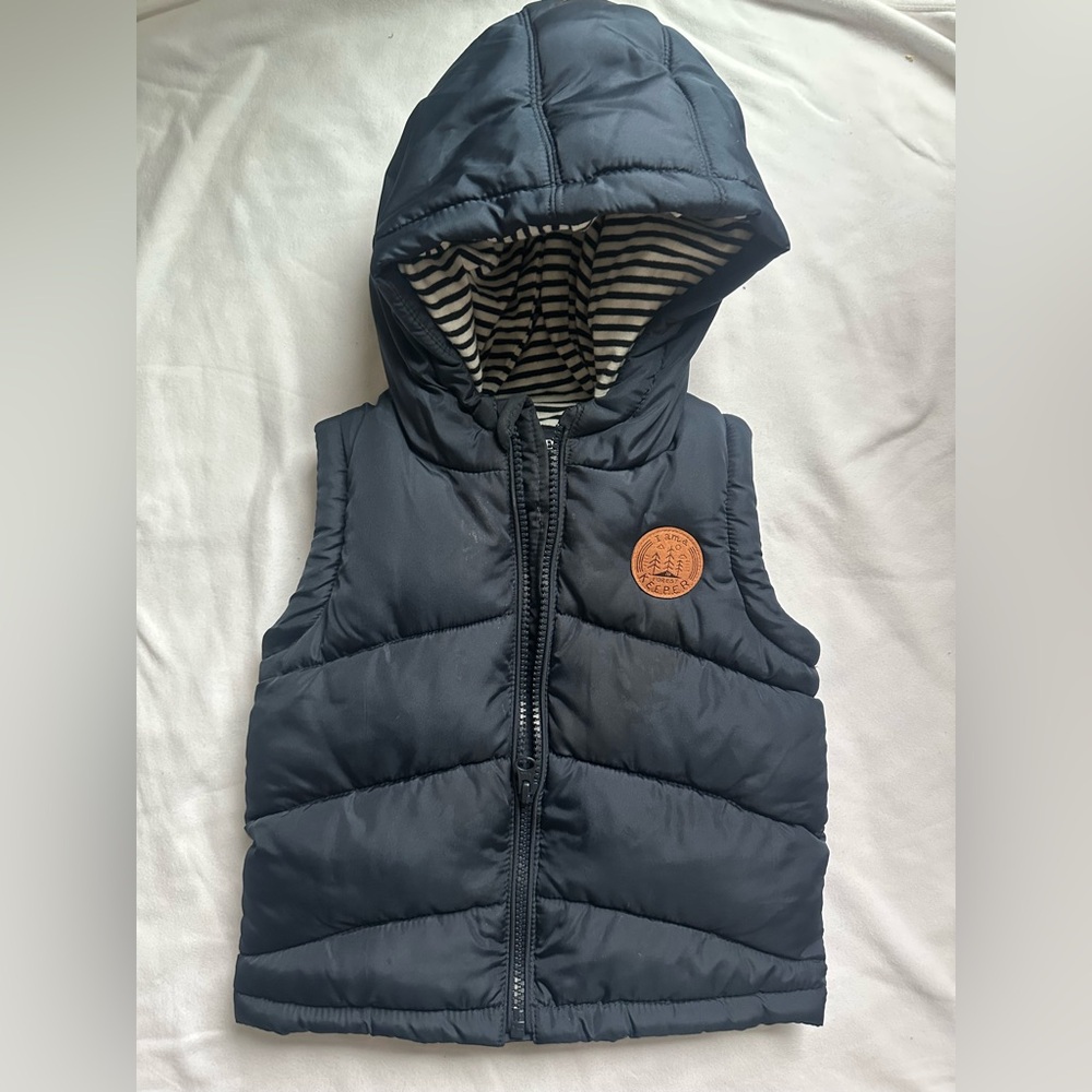 Kids Navy Hooded Puffer Vest - Lightweight Warmth